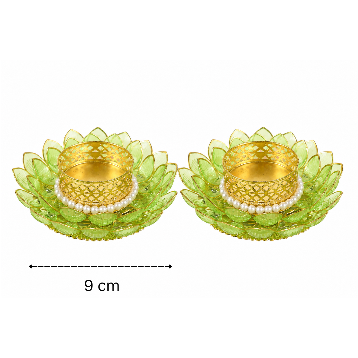 Lotus Shaped T-light Candle Holder 9 cm (Pack of 2 Green)