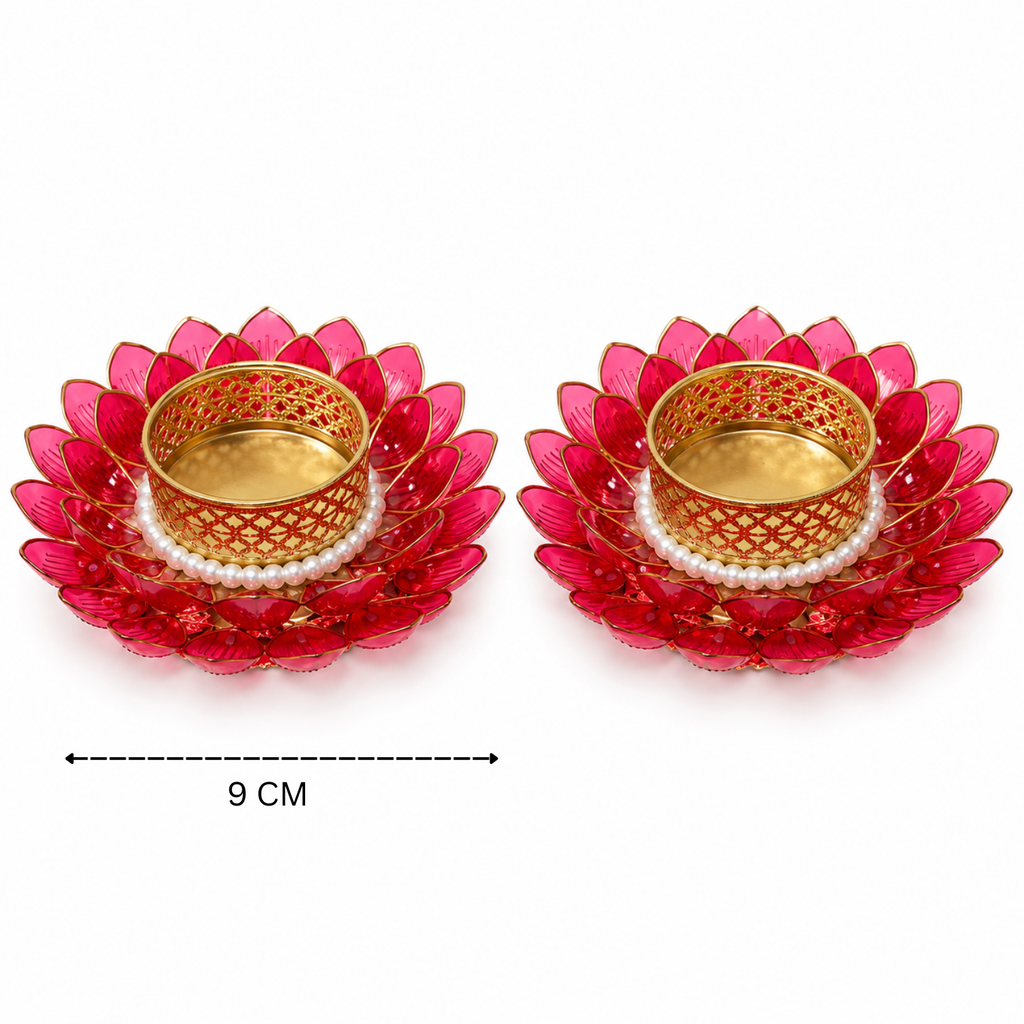 Lotus Shaped T-light Candle Holder 9 cm (Pack of 2 Red)
