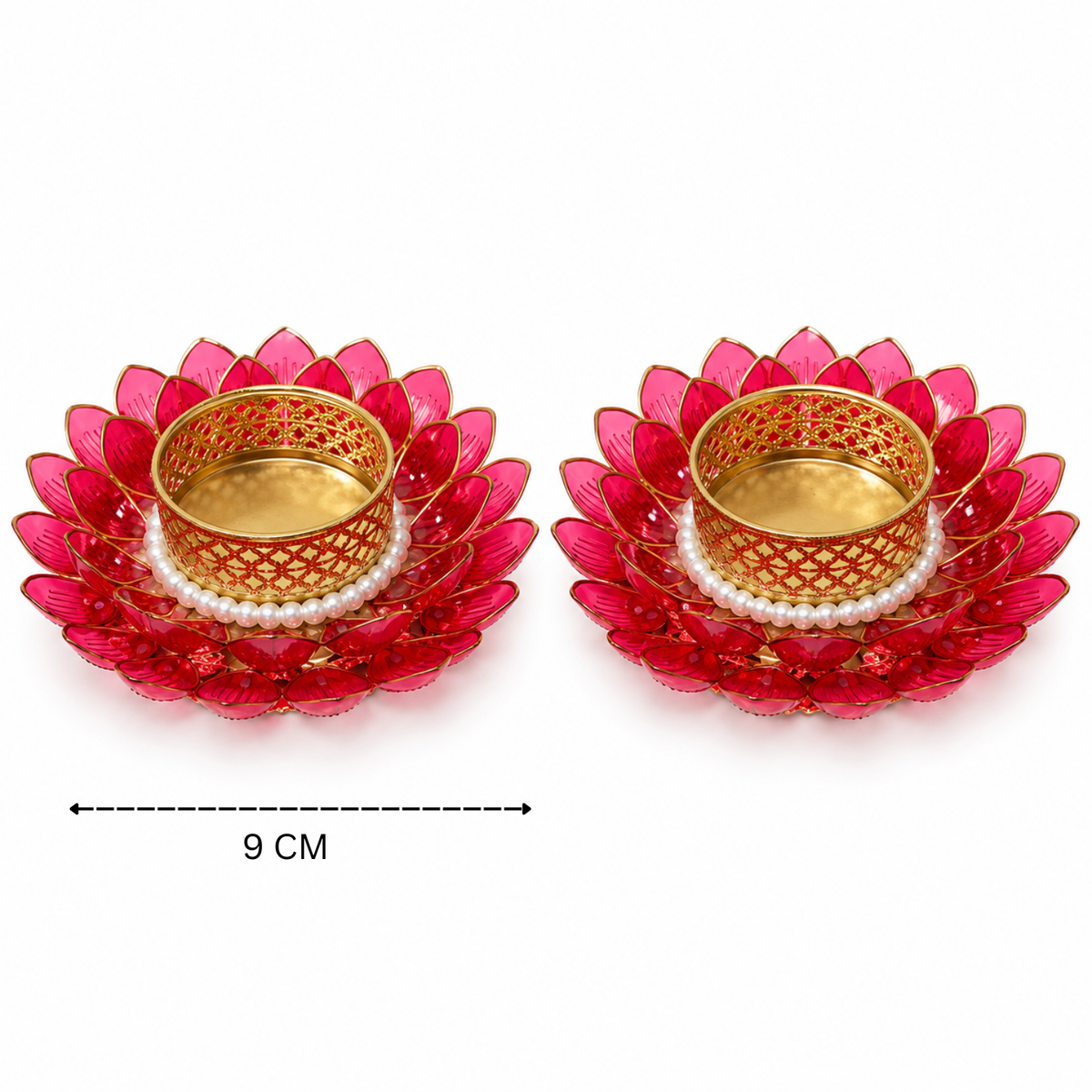 Lotus Shaped T-light Candle Holder 9 cm (Pack of 2 Red)