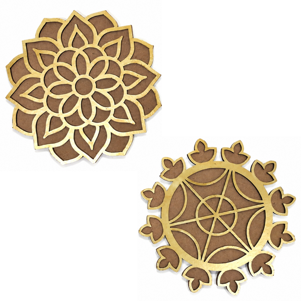 Wooden Lotus Mandala Rangoli Base Cutout for DIY Painting & Diwali Home Decor – 15cm Reusable MDF Stencil Board for Pooja Mandir, Festive Craft Art & Entrance Decoration (Pack of 2)
