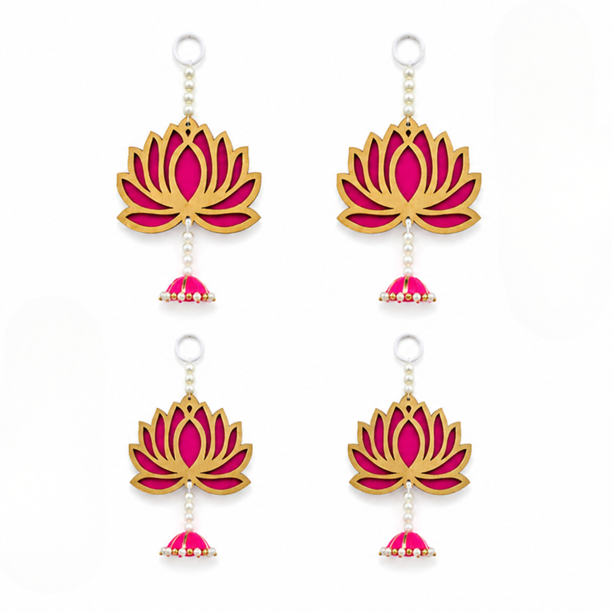 Ethnic Lotus Door Hanging – Reusable Traditional Signage for Entrance, Living Room & Festive Home Decor, Washable & Long Lasting (Set of 4, Pink & Gold)