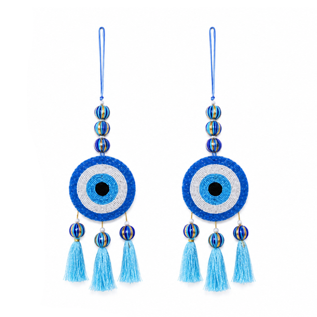 Ethnic Evil Eye Door Hanging – 40 cm Reusable Traditional Ornament for Entrance, Balcony & Festive Home Decor, (Set of 2, Multicolour)