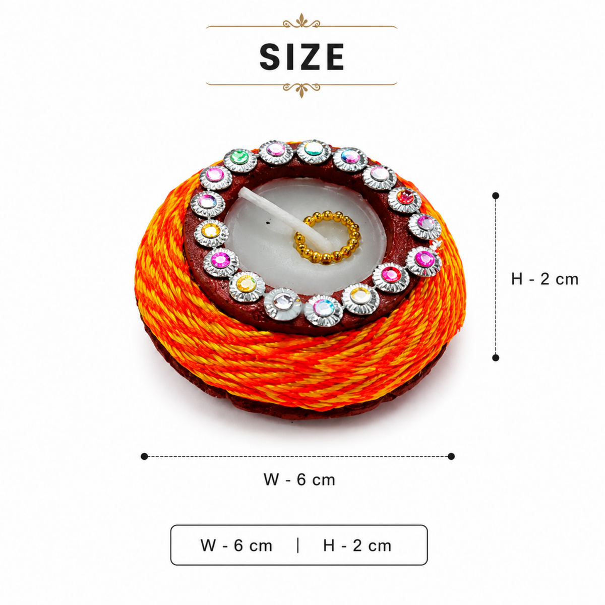Diacraft Handcrafted Thread & Stone Wax Diya Set (Pack of 12) – Colorful Decorative Clay Wax Diyas with Rhinestone Accents for Diwali, Pooja & Festive Gifting
