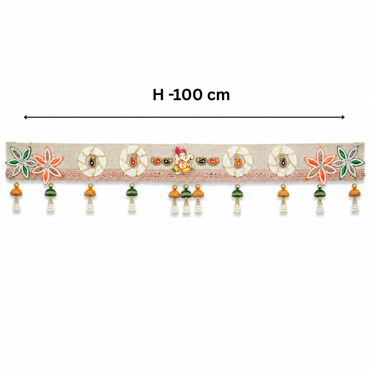 Handmade Decorative Lord Ganesha Door Toran - 100 cm Traditional Bandhanwar with Floral Accents, Colorful Tassels, and Mirror Work for Main Entrance, Pooja Room & Festive Home Decor