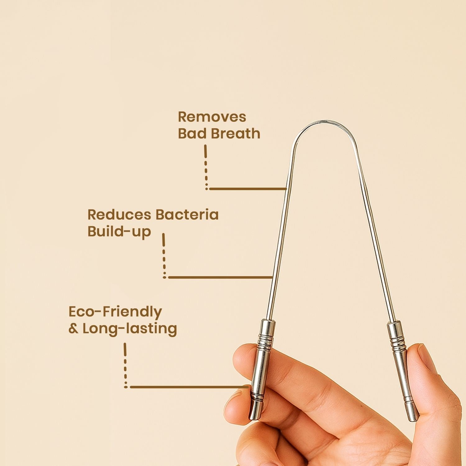 Stainless Steel Tongue Scraper - Eco-Friendly Metal Tongue Cleaner for Bad Breath, Oral Hygiene & Bacteria Removal - Durable & Easy to Clean Design Pack of 2