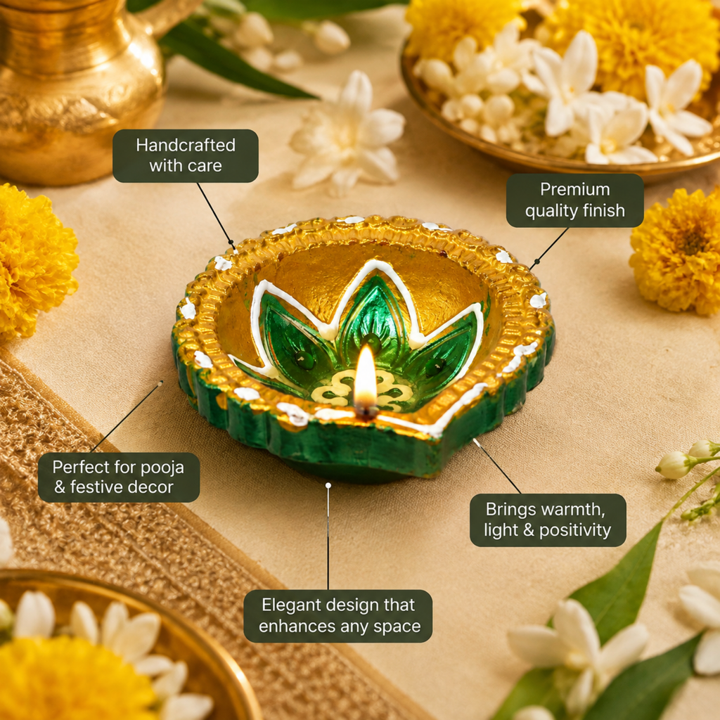 Handcrafted Clay Diyas - Set of 6 Decorative Hand-Painted Terracotta Diya Lamps for Diwali & Pooja Decor (6cm)