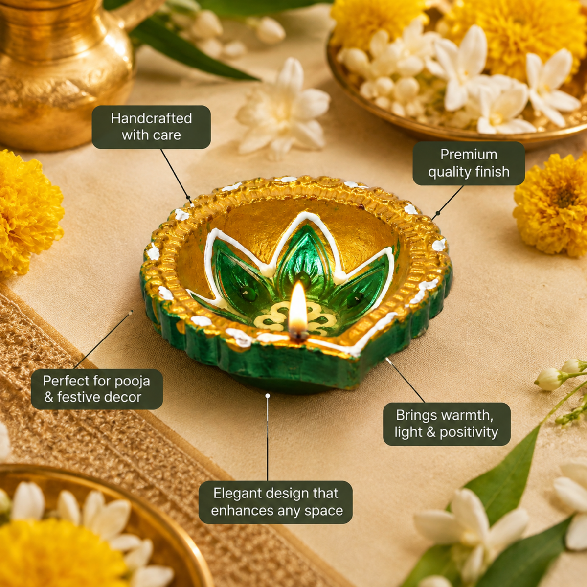 Handcrafted Clay Diyas - Set of 6 Decorative Hand-Painted Terracotta Diya Lamps for Diwali & Pooja Decor (6cm)