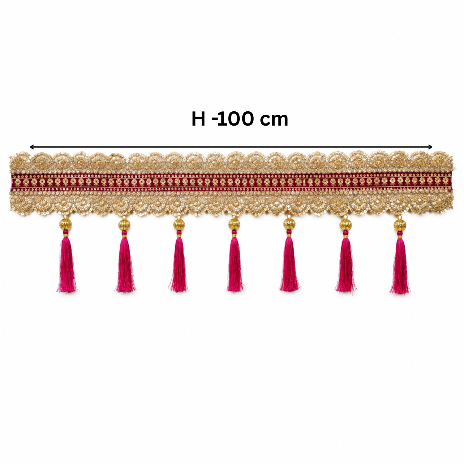 Handmade Decorative Toran for Home Entrance – 100 cm Embroidered Door Hanging with Tassels, Ethnic Traditional Wall Decor for Festivals, Weddings, and Pooja Room (Maroon & Gold)