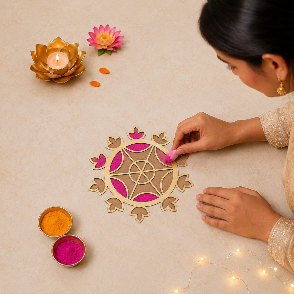 Wooden Rangoli Stencil for Floor Decoration | 30cm Large MDF Mandala Template Board for Diwali, Pooja Mandir, Home Entrance & Festive Craft Art