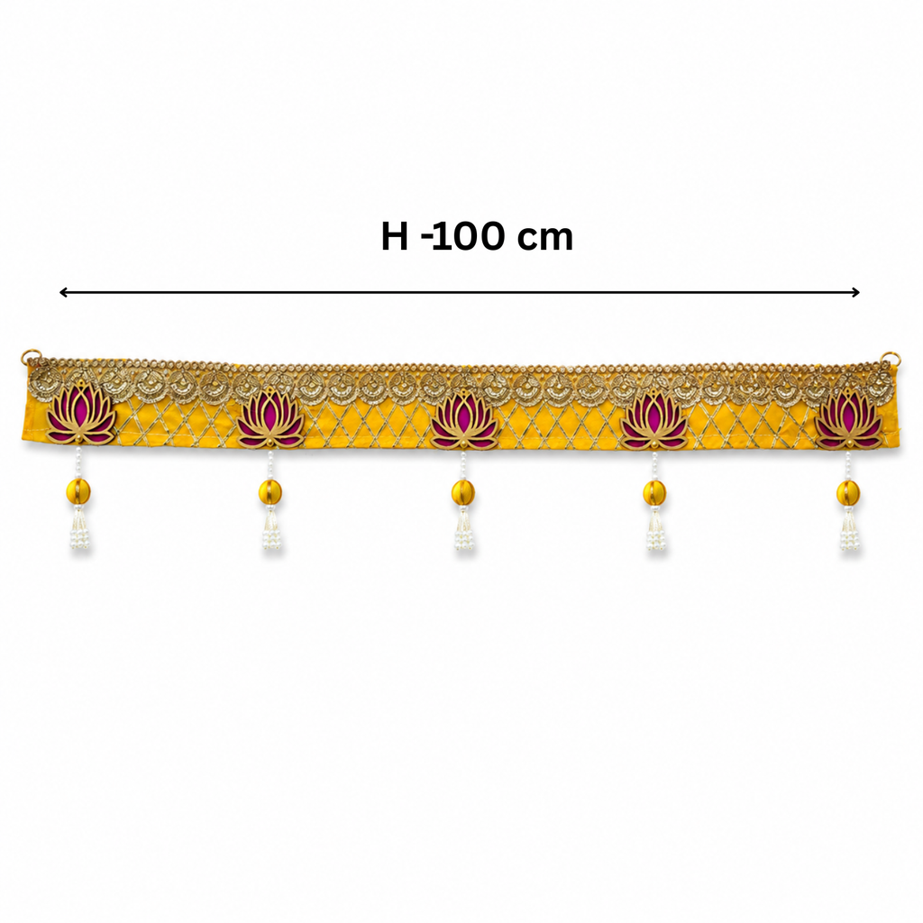 Handmade Decorative Lotus Door Toran - 100 cm Traditional Yellow & Gold Bandhanwar with Pearl Accents for Main Entrance, Pooja Room, and Festive Home Decor