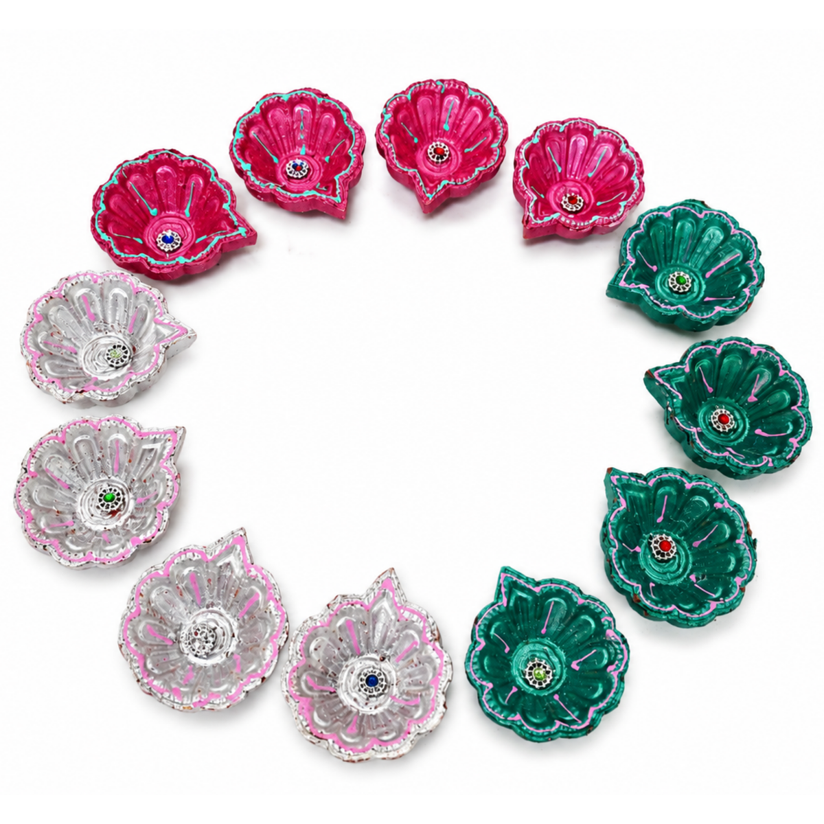 Handcrafted Designer Clay Diyas for Diwali (Set of 12, 6cm) – Colorful Eco-Friendly Decorative Oil Lamps