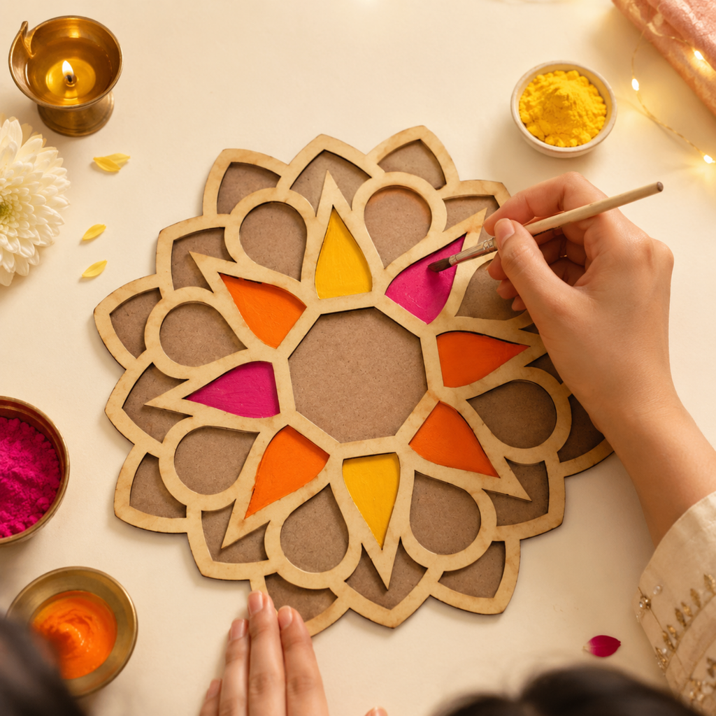 Decorative Mandalas MDF Wood Cutout – 15 cm Laser Cut Round Floral Stencil for Painting & DIY Crafts | Reusable Art Blank for Home Decor, Festive Rangoli & Gifting