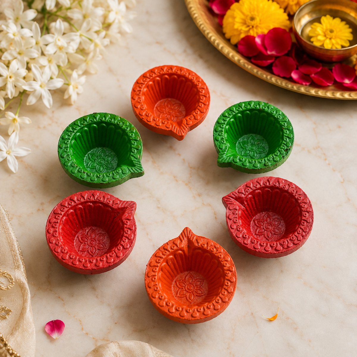 Handcrafted Hand-Painted Clay Diyas (Set of 6) – 6.5 cm Colorful Terracotta Oil Lamps for Diwali, Pooja & Festival Decor