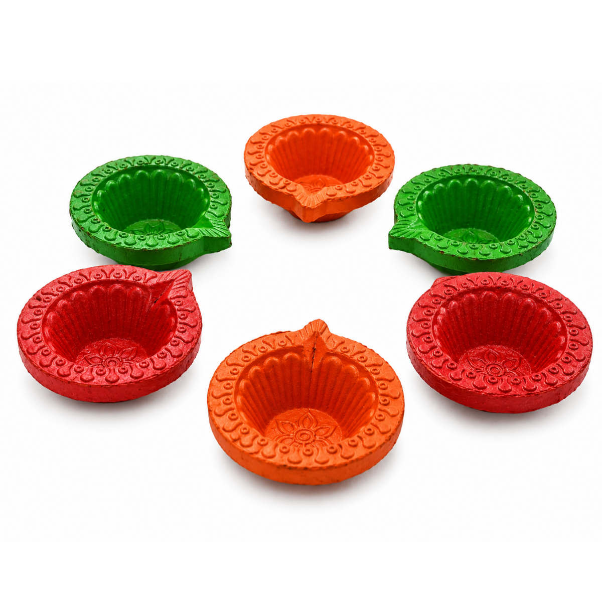 Handcrafted Hand-Painted Clay Diyas (Set of 6) – 6.5 cm Colorful Terracotta Oil Lamps for Diwali, Pooja & Festival Decor