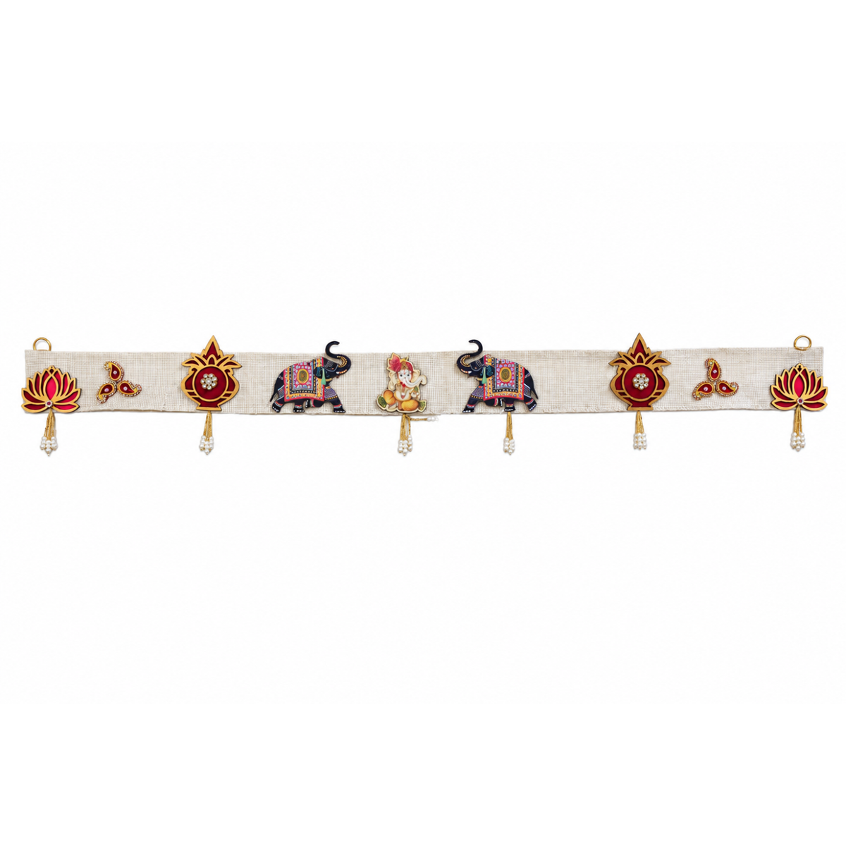 Decorative Door Toran for Entrance – Handcrafted Bandhanwar with Lord Ganesha, Elephant & Lotus Motifs, Toran for Diwali, Pooja Room, Wedding & Home Decor (100 cm)