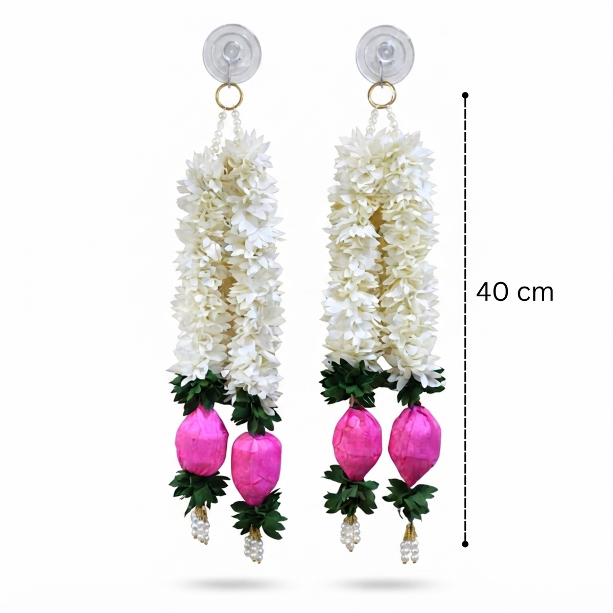 Artificial Jasmine & Pink Lotus Bud Hanging Garlands, 40cm Decorative Toran for Main Door, Wall, Pooja Mandir, Wedding & Festive Home Decor Items (Pack of 4)