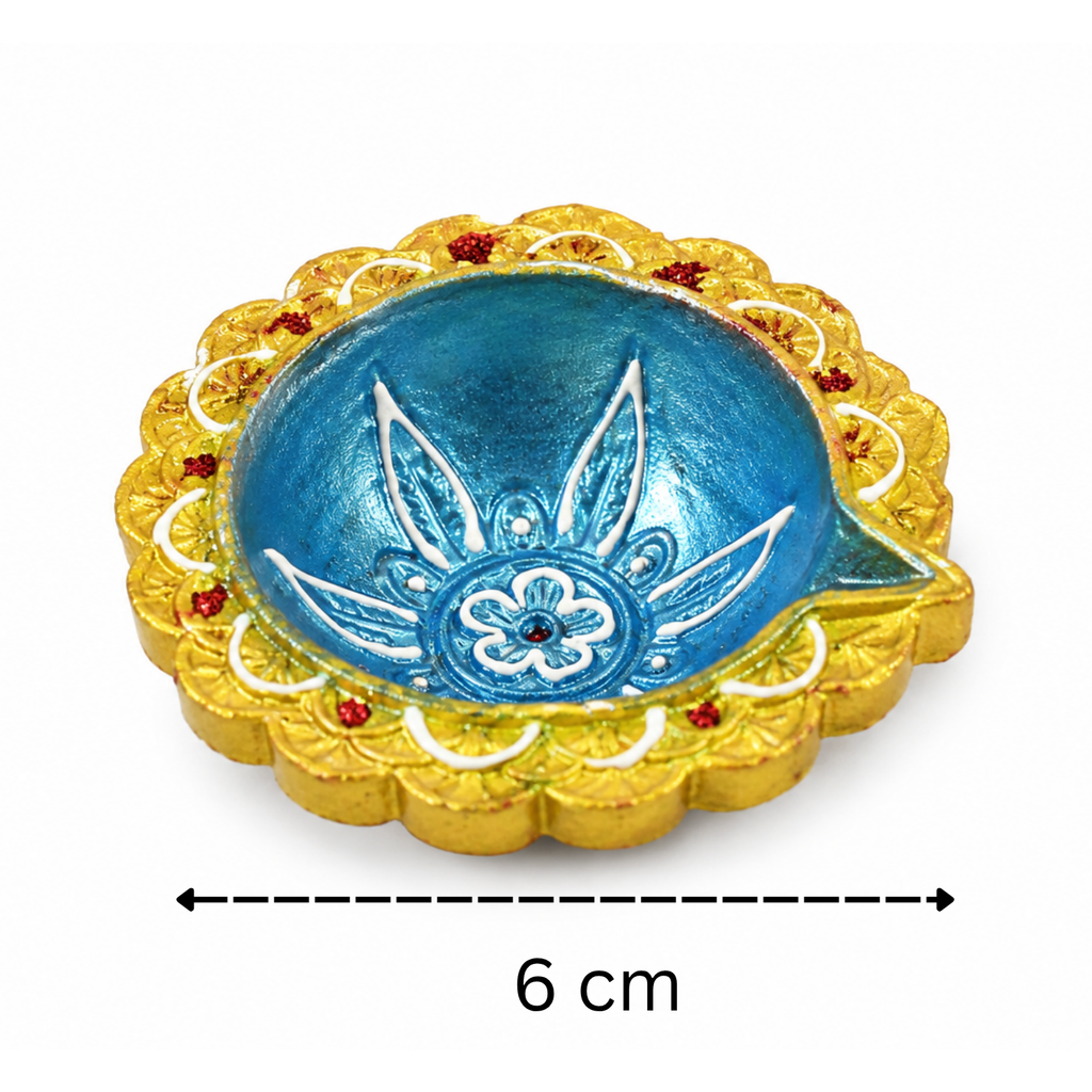 Handcrafted Blue & Gold Decorative Clay Diya Set of 4 (6 cm) | Traditional Hand-Painted Festival Oil Lamps for Diwali, Puja & Festive Home Decor