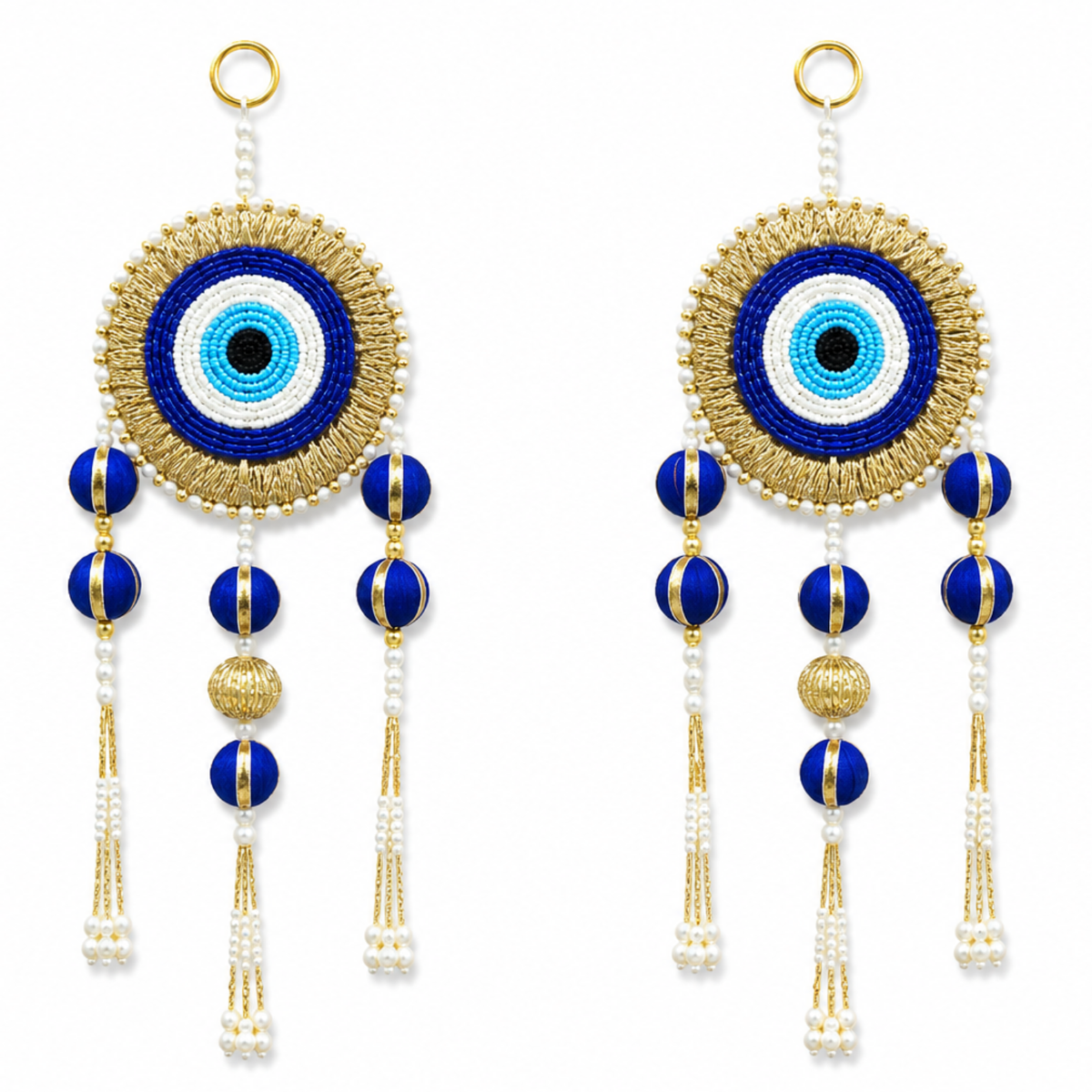 DiaCraft Ethnic Evil Eye Door Hanging – 35 cm Traditional Protective Signage for Entrance, Living Room & Festive Home Decor, Beads & Pearl Tassels, Washable & Long Lasting (Set of 2, Blue)