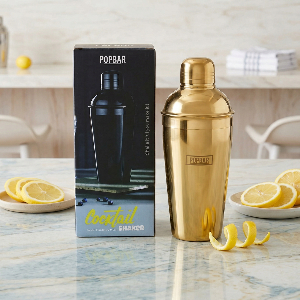 POPBAR Premium Gold Cocktail Shaker – Professional Leak-Proof Stainless Steel Martini Shaker 1