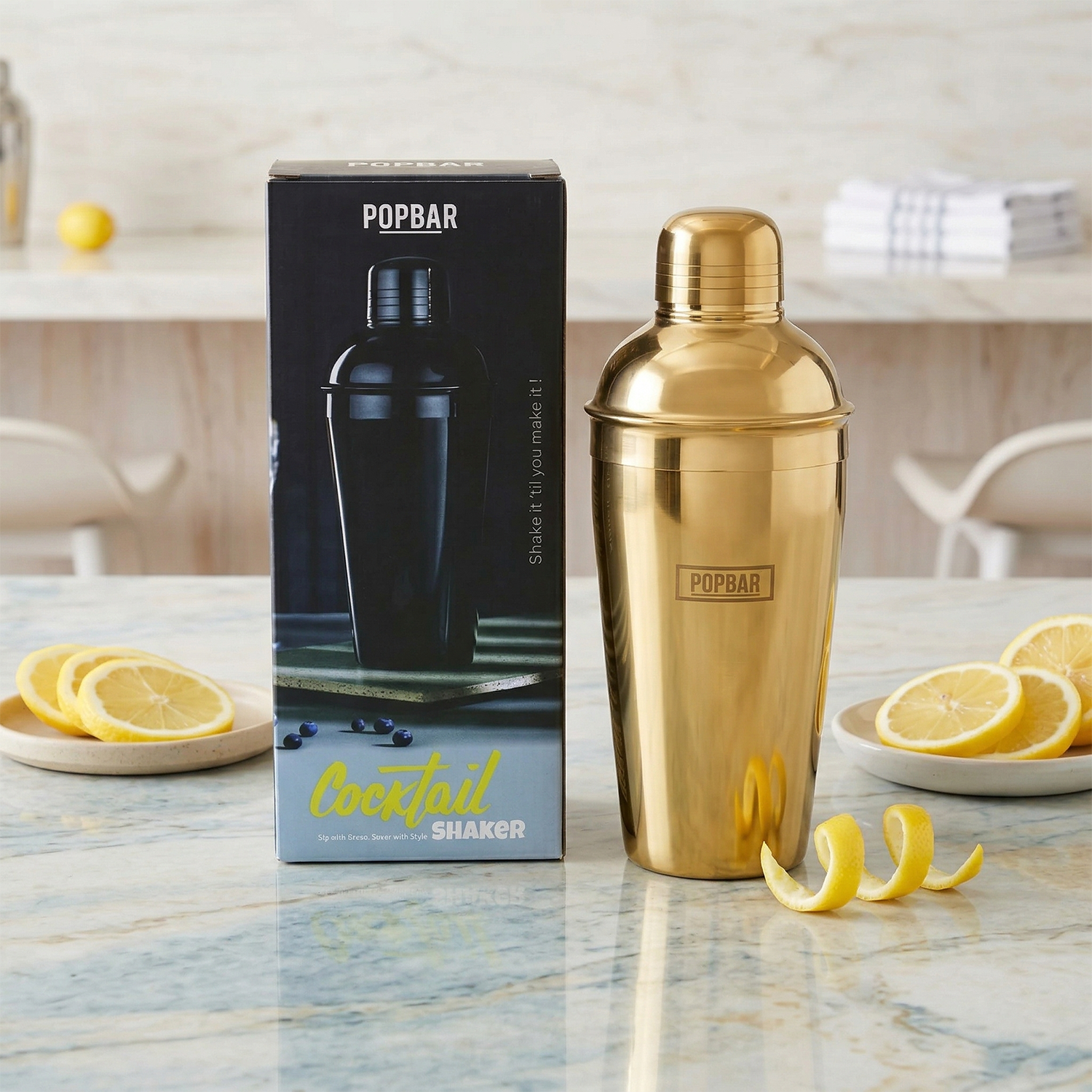 POPBAR Premium Gold Cocktail Shaker – Professional Leak-Proof Stainless Steel Martini Shaker 1