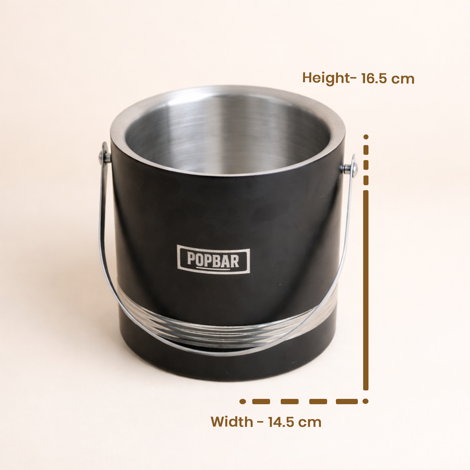 POPBAR Professional Matte Black Ice Bucket – Insulated 16.5cm Stainless Steel Pail with Airtight Lid & Tongs 5