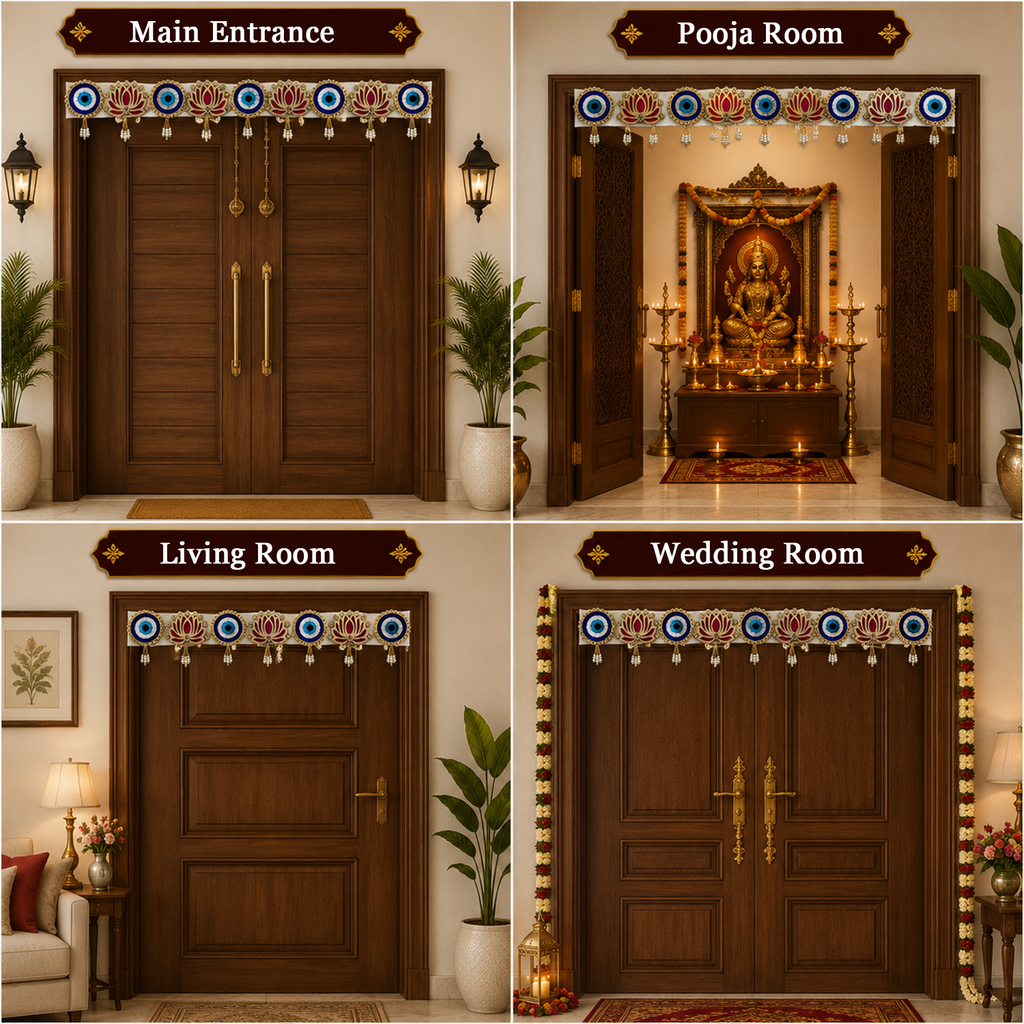 Evil Eye Lotus Bandhanwar Door Hanging – 100 cm Reusable Decorative Toran with Traditional Embellishments, Wedding & Festive Home Decor