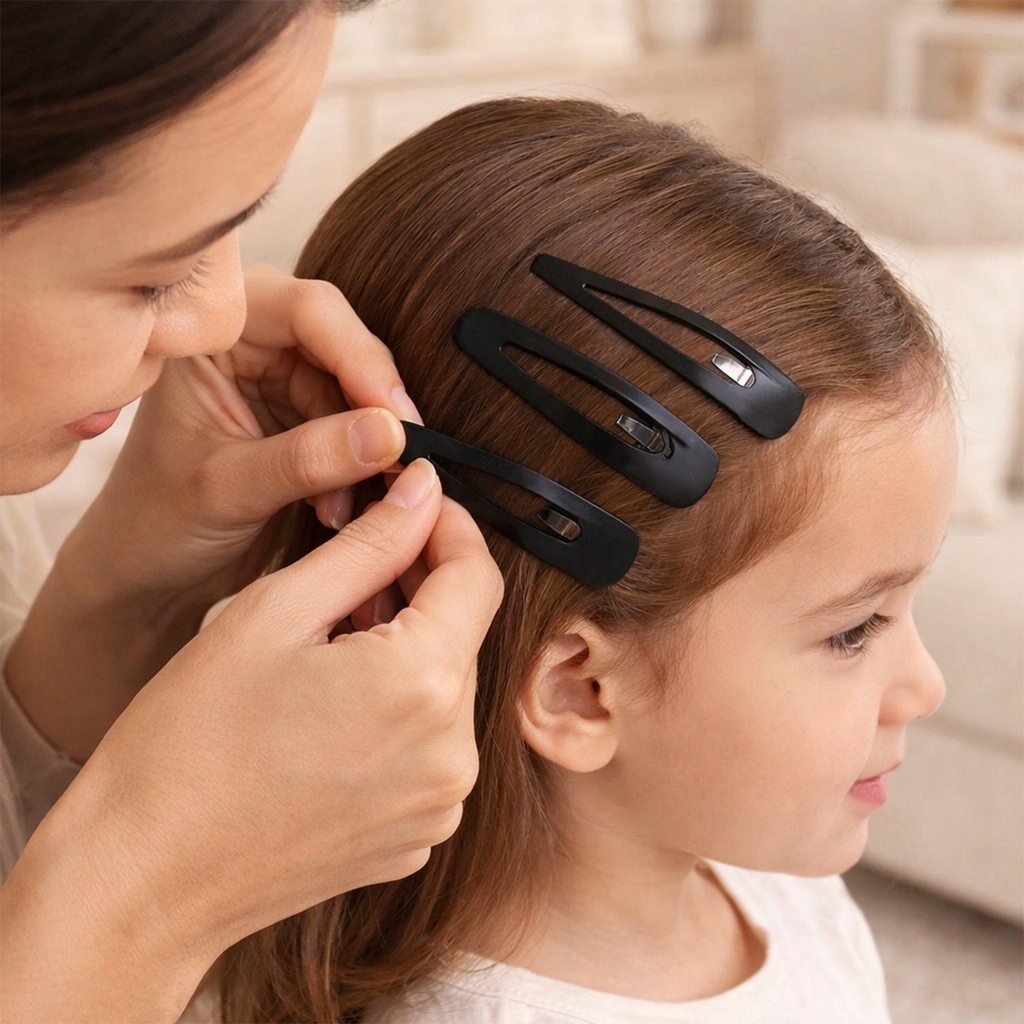 PHC Premium Black Tic Tac Hair Clips for Women and Girls – Non-Slip Metal Snap Hair Barrettes for Daily Home, School, Office, and Salon Use, Pack of 10 Cards