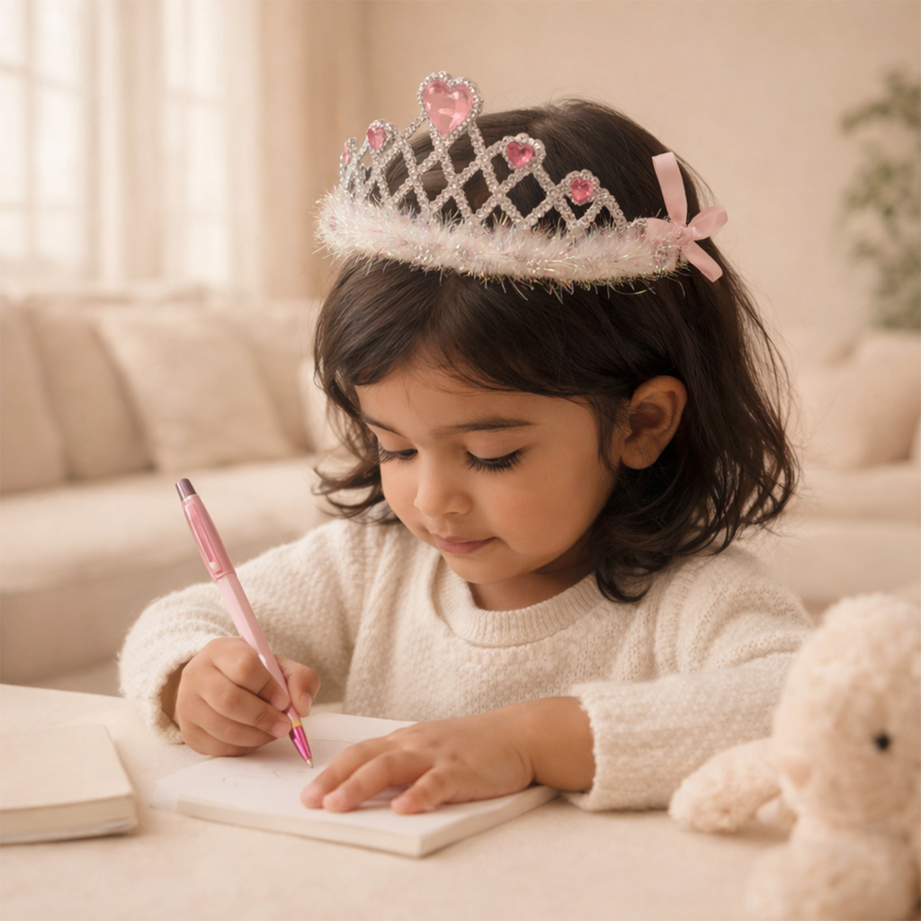Princess Crown Tiara Headband, with Rhinestones and Feathers, 13.5 cm x 14 cm, for Birthday Parties and School Functions
