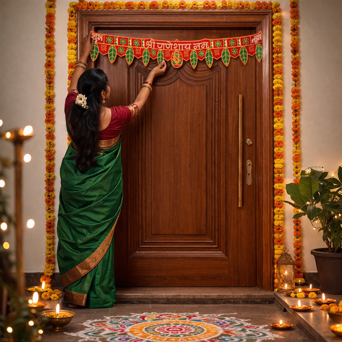 Traditional Shubh Labh Ganesh Door Toran for Main Entrance - 90 cm Festive Hanging for Home Decoration, Diwali, Wedding, Housewarming, and Office Decor (Red & Multi-Color)