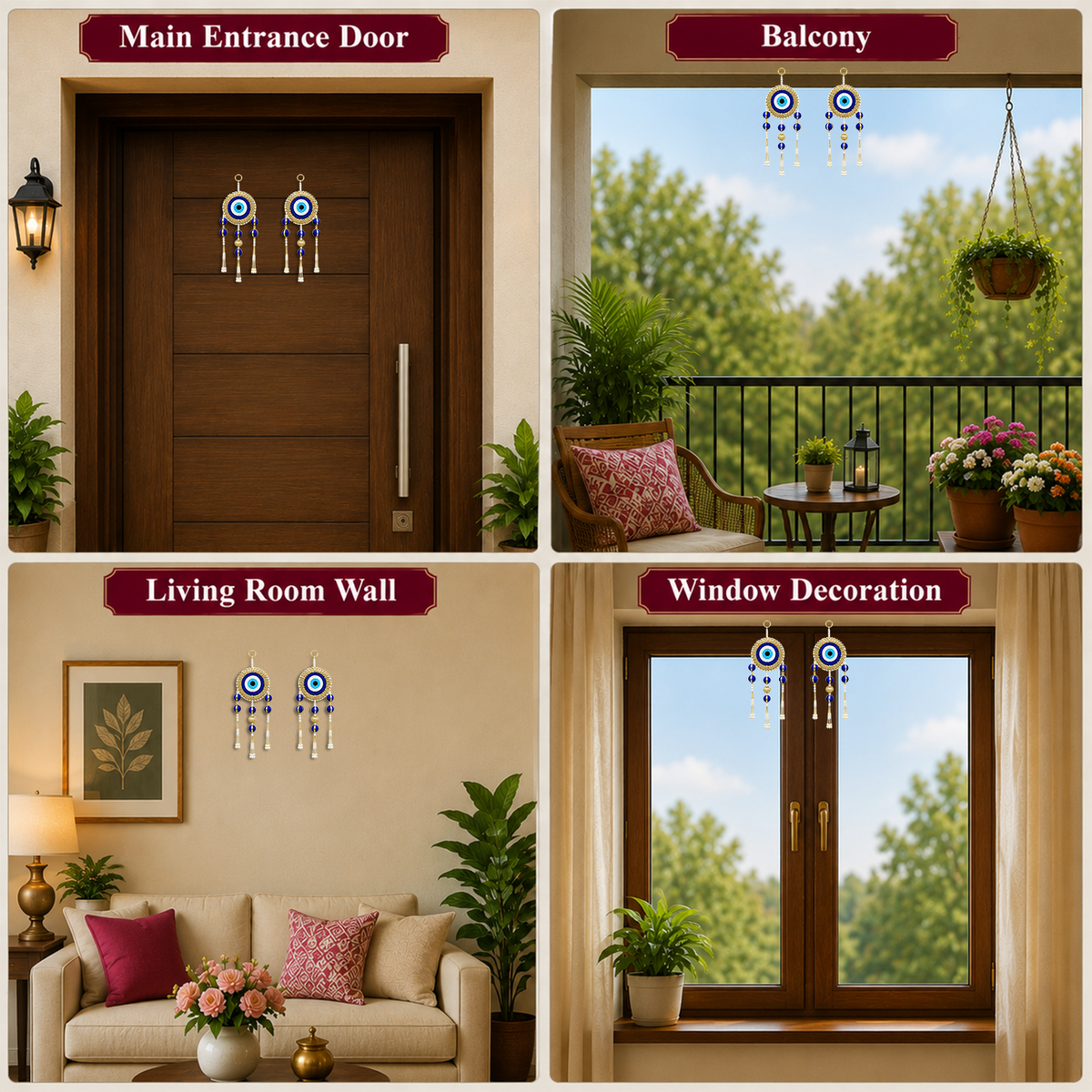 DiaCraft Ethnic Evil Eye Door Hanging – 35 cm Traditional Protective Signage for Entrance, Living Room & Festive Home Decor, Beads & Pearl Tassels, Washable & Long Lasting (Set of 2, Blue)
