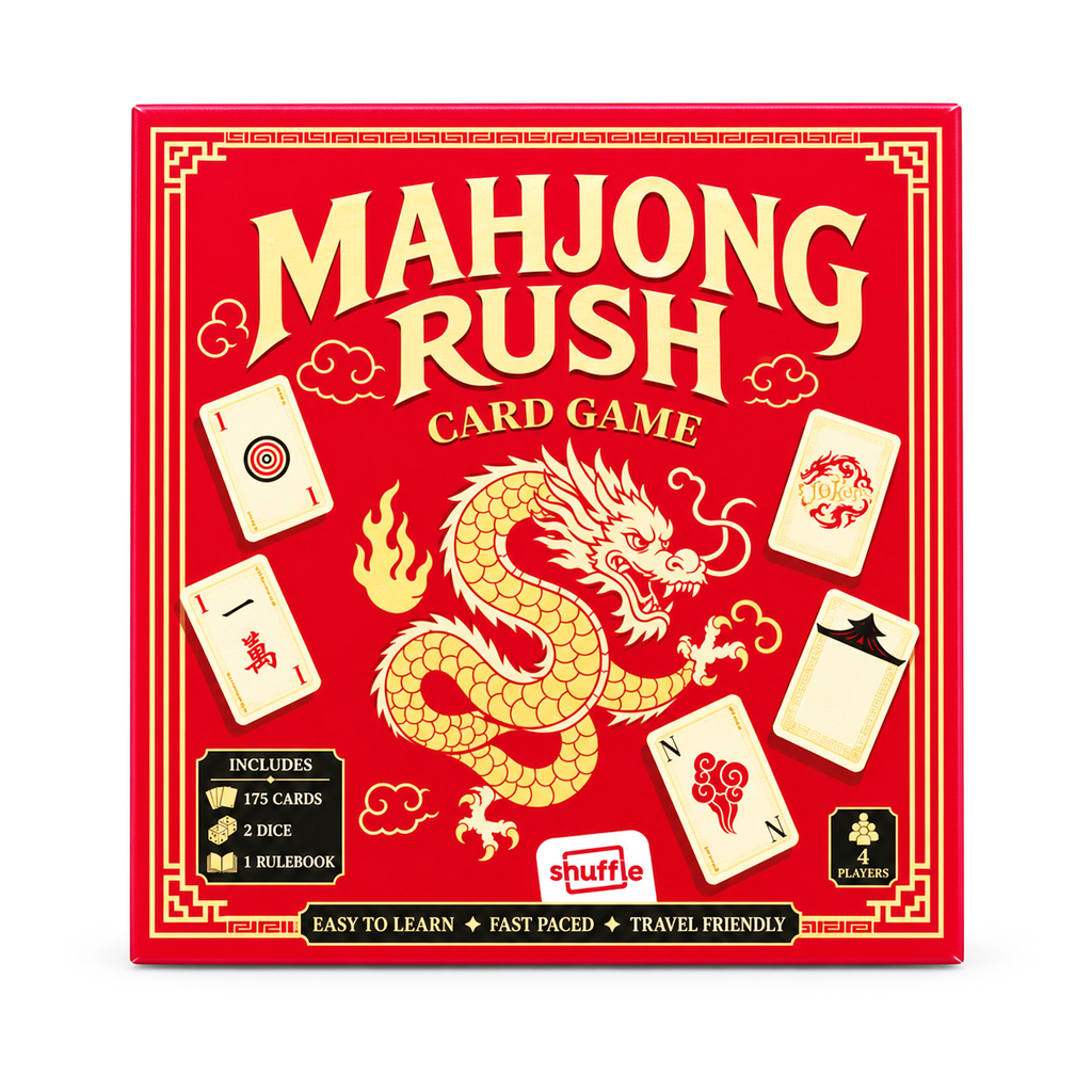 Shuffle Mahjong Rush Card Game – Fast-Paced Travel Friendly Strategy Board Game for 4 Players