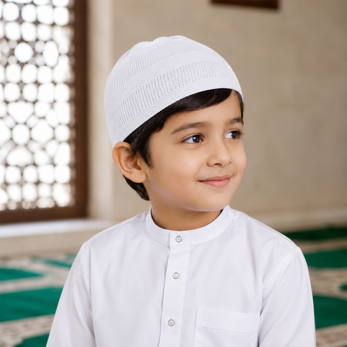 Premium White Knitted Muslim Skull Cap for Men and Boys - Comfortable Breathable Prayer Kufi Hat