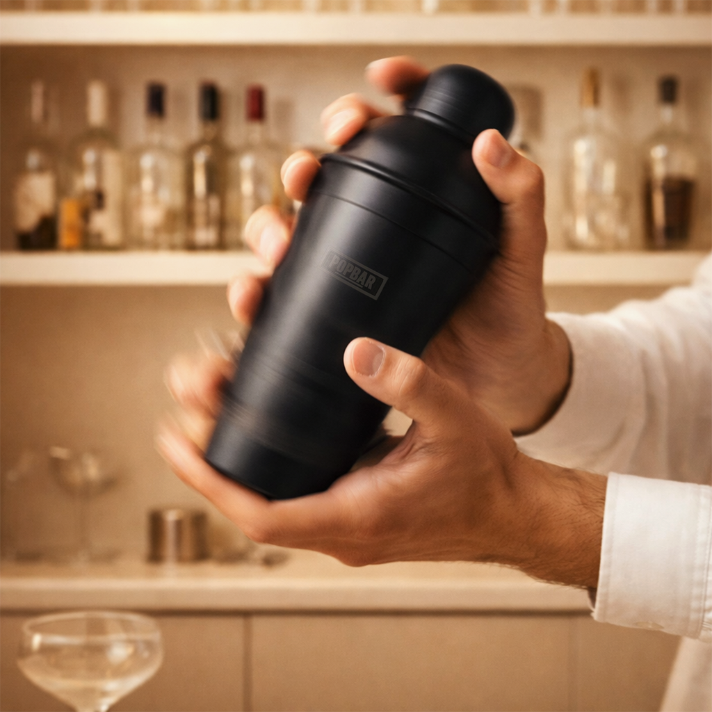 POPBAR Matte Black Stainless Steel Cocktail Shaker – Professional Leak-Proof Cobbler Shaker with Built-in Strainer & Easy-Grip Exterior 2