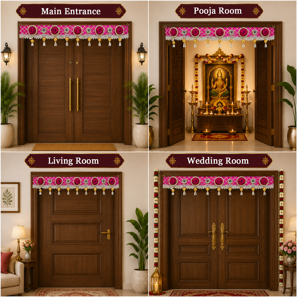 Door Toran Bandhanwar, Pink, 100 cm, Rose & Pearl