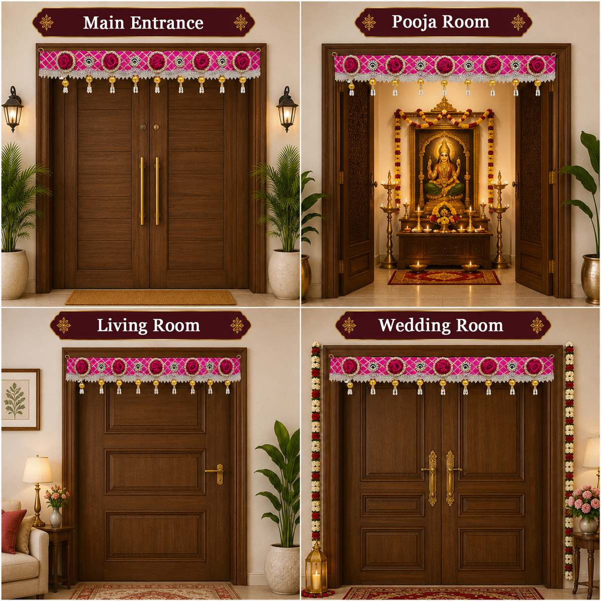 Door Toran Bandhanwar, Pink, 100 cm, Rose & Pearl