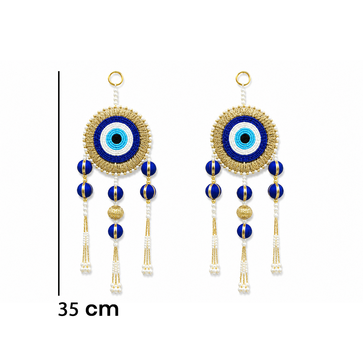 DiaCraft Ethnic Evil Eye Door Hanging – 35 cm Traditional Protective Signage for Entrance, Living Room & Festive Home Decor, Beads & Pearl Tassels, Washable & Long Lasting (Set of 2, Blue)