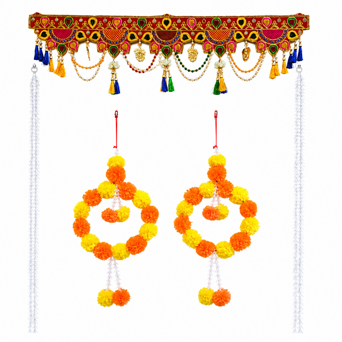 Traditional Decorative Toran with Circular Marigold Hanging Flowers – Ethnic Festive Door Decor for Diwali, Wedding, and Home Entrance