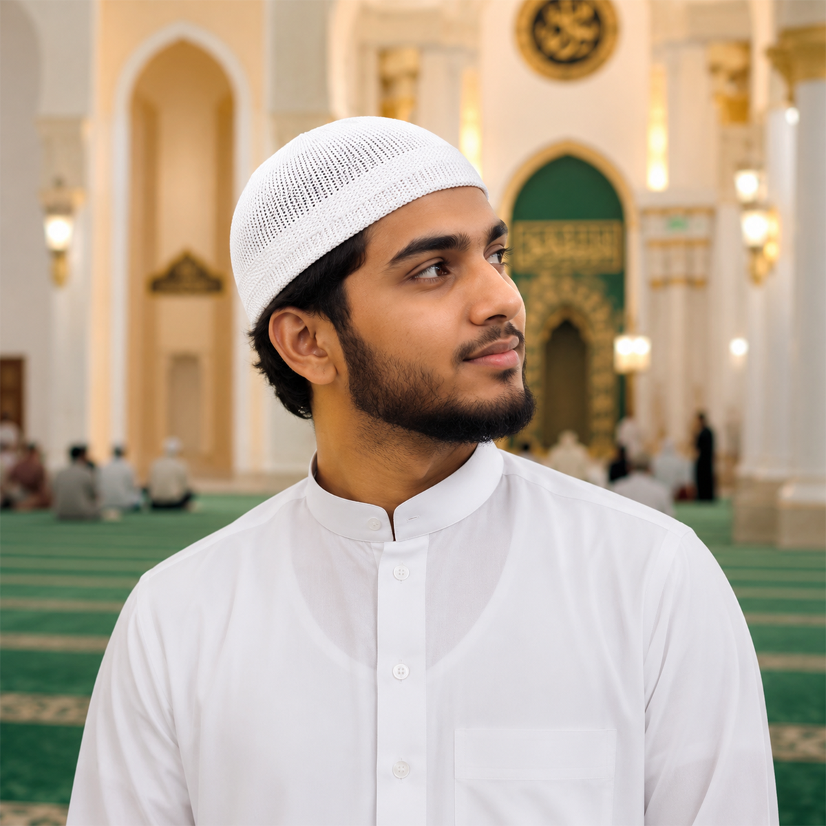 Premium White Knitted Muslim Skull Cap for Men and Boys - Comfortable Breathable Prayer Kufi Hat