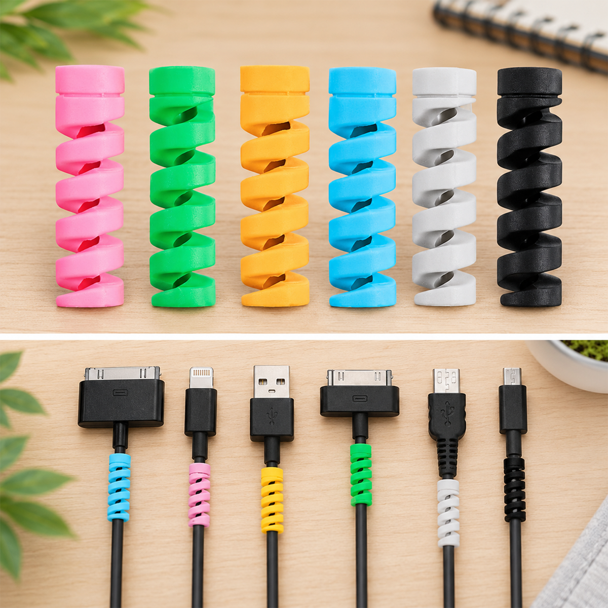 Spiral Cable Protectors for Chargers, Silicone Cord Saver for Phone, Android, and USB Cables, Flexible Wire Protector to Prevent Bending and Breaking (Multi-Color)