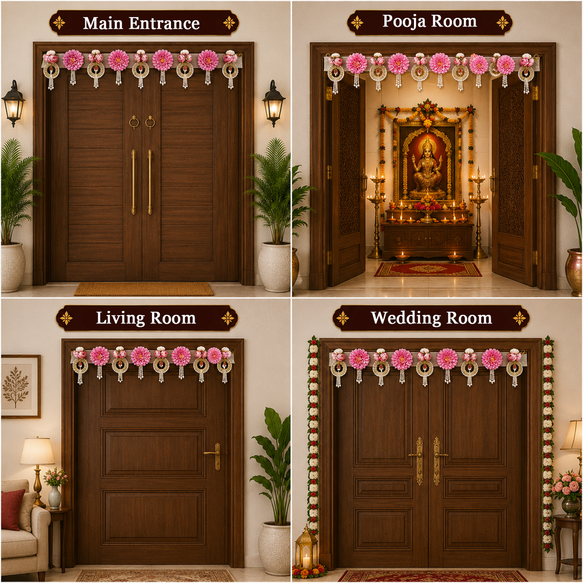 Handmade Decorative Door Toran for Main Entrance - 100 cm Floral Bandhanwar with Pearl Accents for Pooja Room & Festive Home Decor