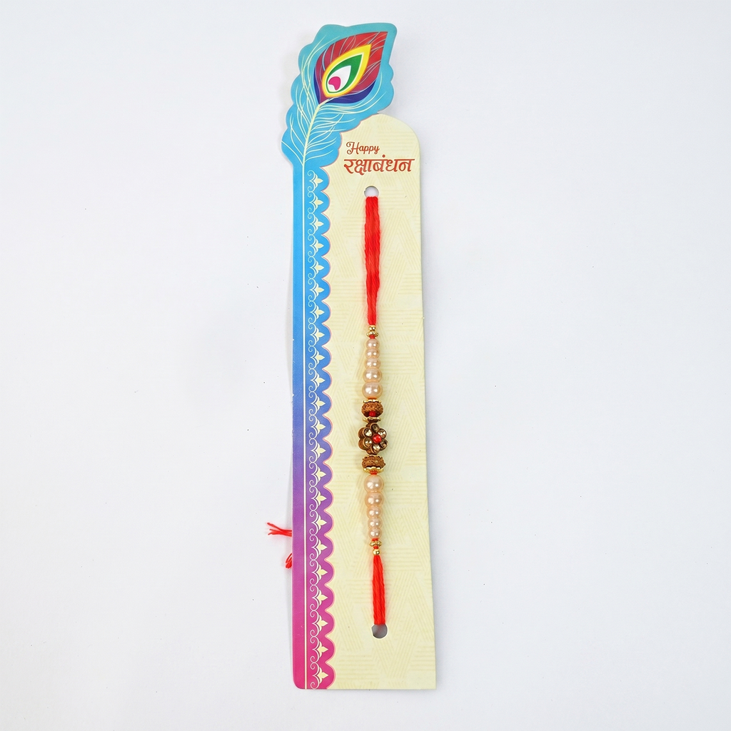 Traditional Rakhi Set with Pearl and Rudraksha Beads, Red Thread, Value Festive Combo, Pack of 6