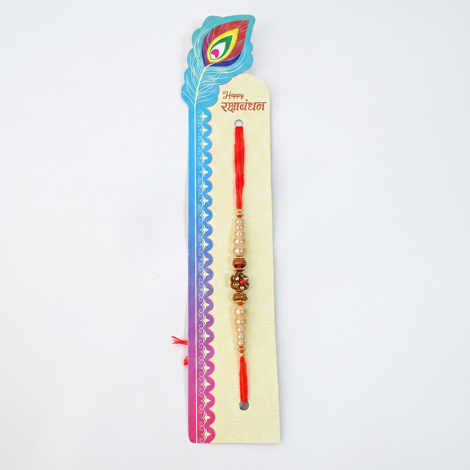 Traditional Rakhi Set with Pearl and Rudraksha Beads, Red Thread, Value Festive Combo, Pack of 6