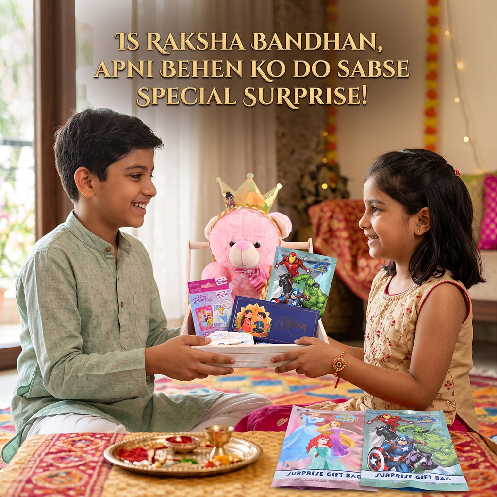 Raksha Bandhan Gift Hamper for Sister with Crown Teddy Bear & Surprise Toys
