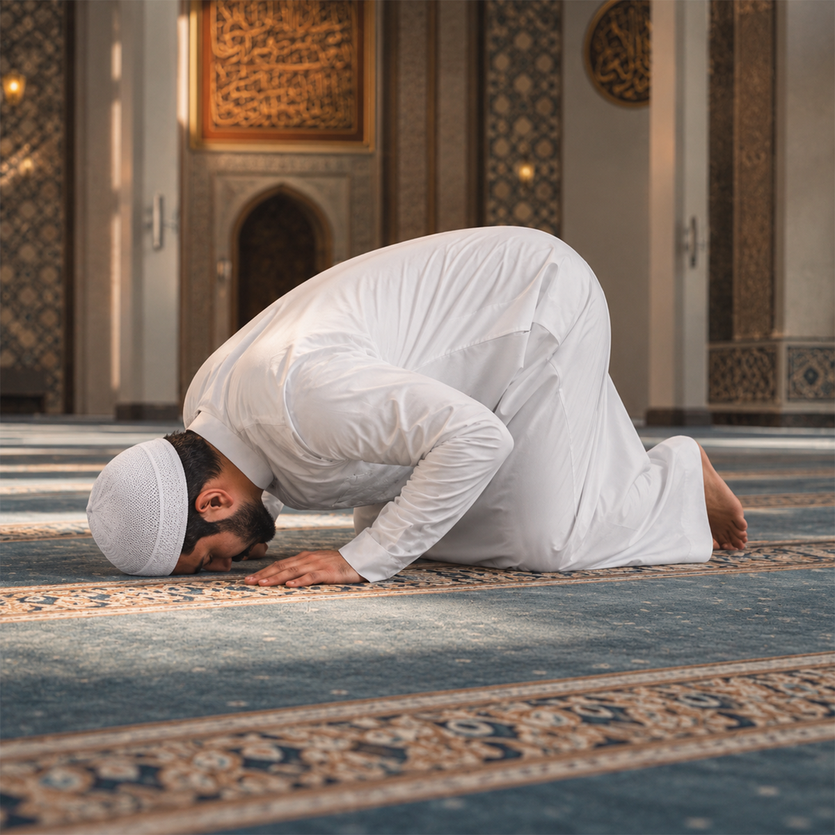 Premium White Knitted Muslim Skull Cap for Men and Boys - Comfortable Breathable Prayer Kufi Hat