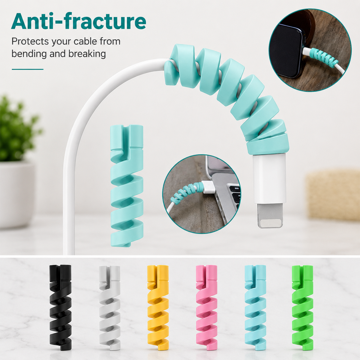 Spiral Cable Protectors for Chargers, Silicone Cord Saver for Phone, Android, and USB Cables, Flexible Wire Protector to Prevent Bending and Breaking (Multi-Color)