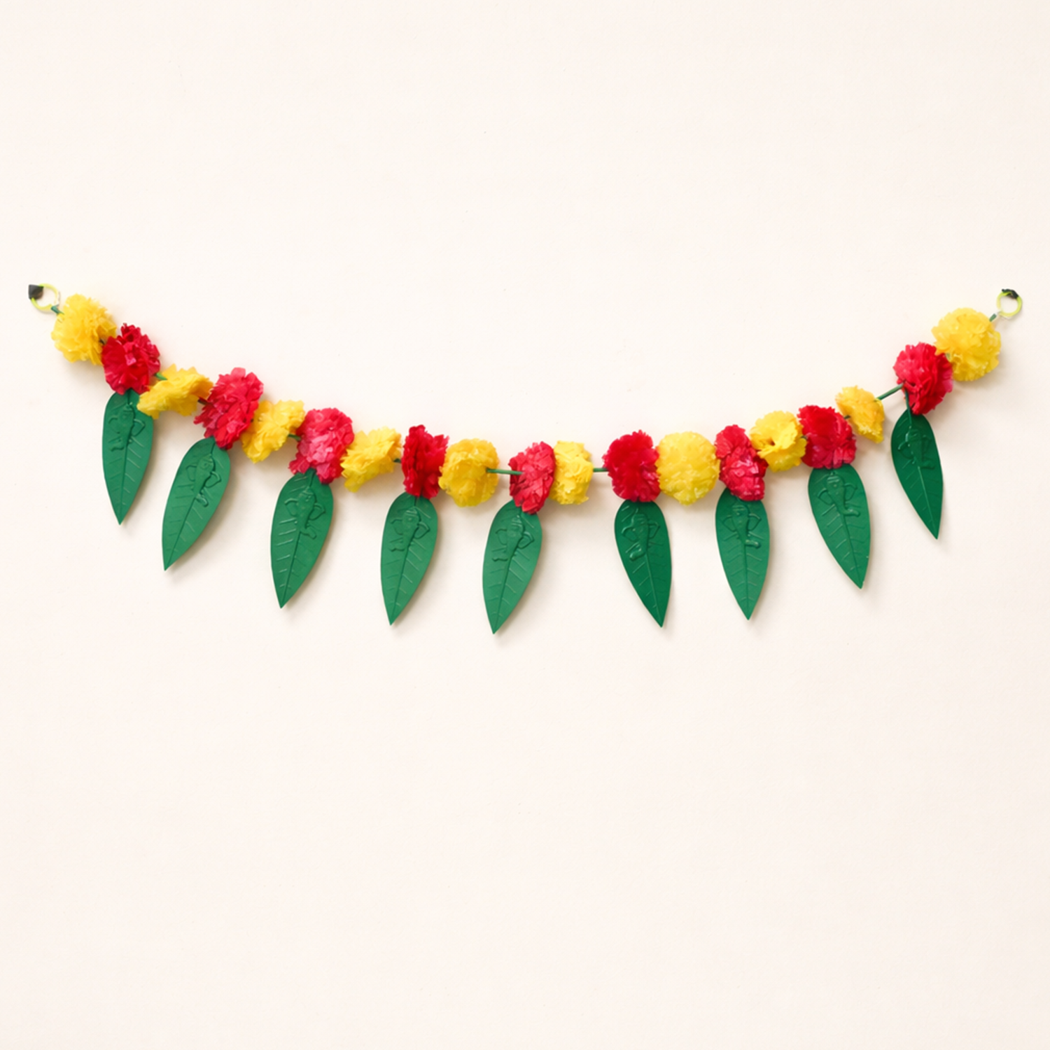 Artificial Marigold and Leaf Toran for Door Decoration - 90 cm Festive Garland Hanging for Home Entrance, Diwali, Wedding, and Wall Backdrop Decor (Pack of 1, Red & Yellow)