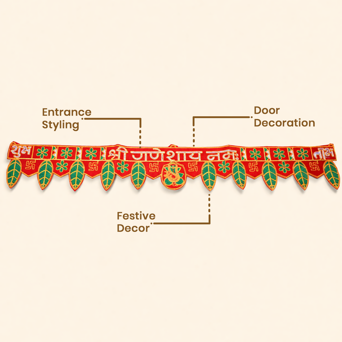 Traditional Shubh Labh Ganesh Door Toran for Main Entrance - 90 cm Festive Hanging for Home Decoration, Diwali, Wedding, Housewarming, and Office Decor (Red & Multi-Color)