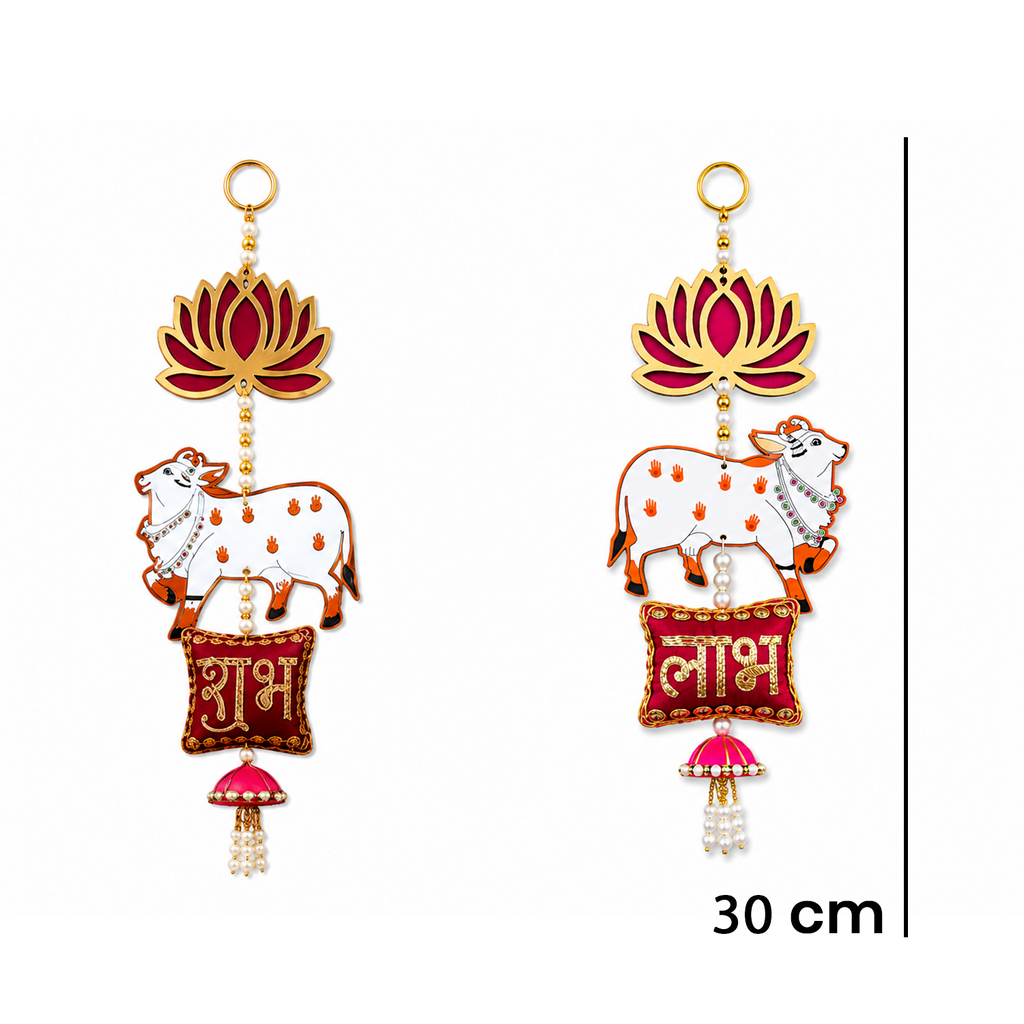 Ethnic Shubh Labh Door Hanging – 30 cm Traditional Decorative Signage for Entrance, Living Room & Festive Home Decor, Washable & Long Lasting (Set of 2)