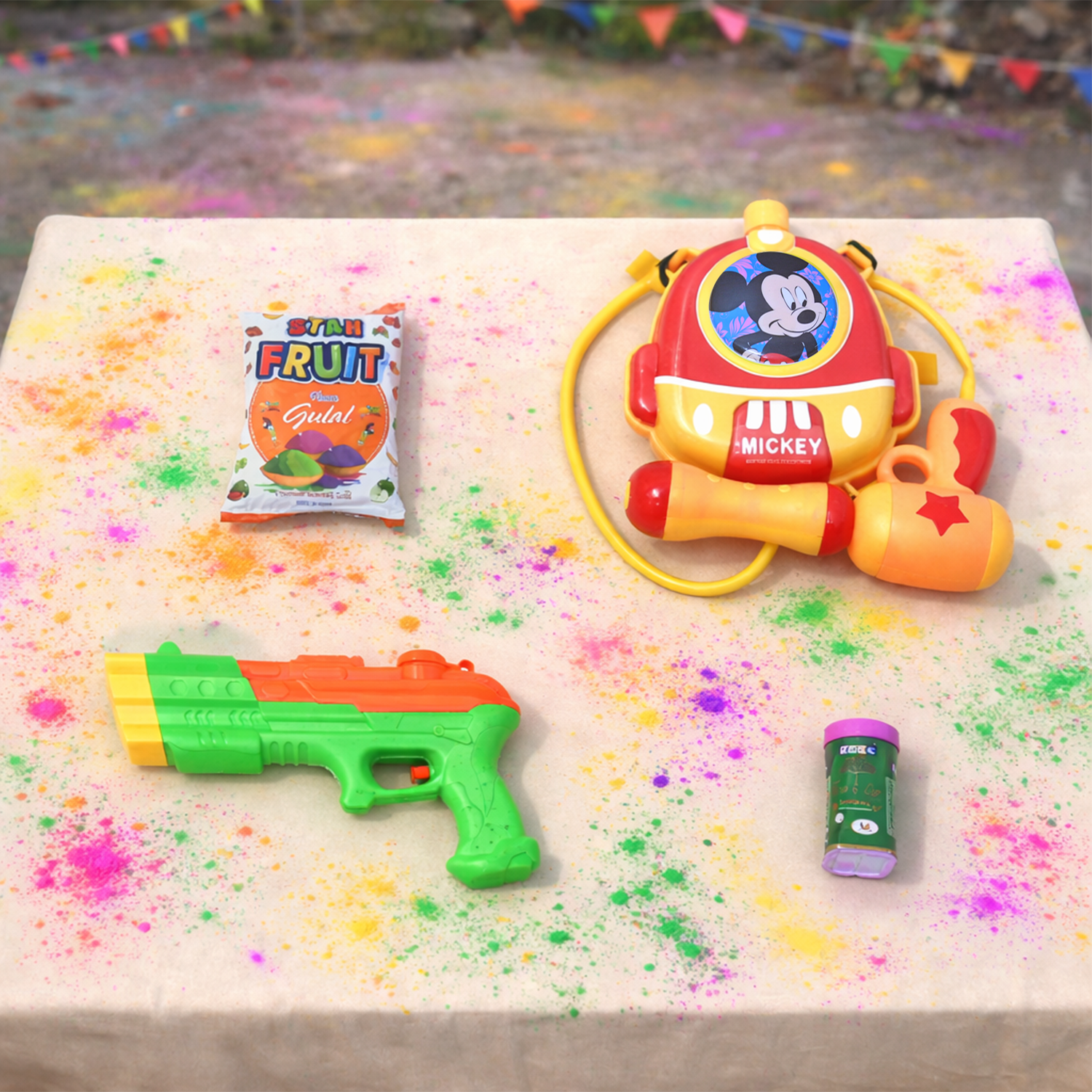 Holi Combo Pack with Backpack Water Gun, Mini Pichkari, Gulal & Color Spray