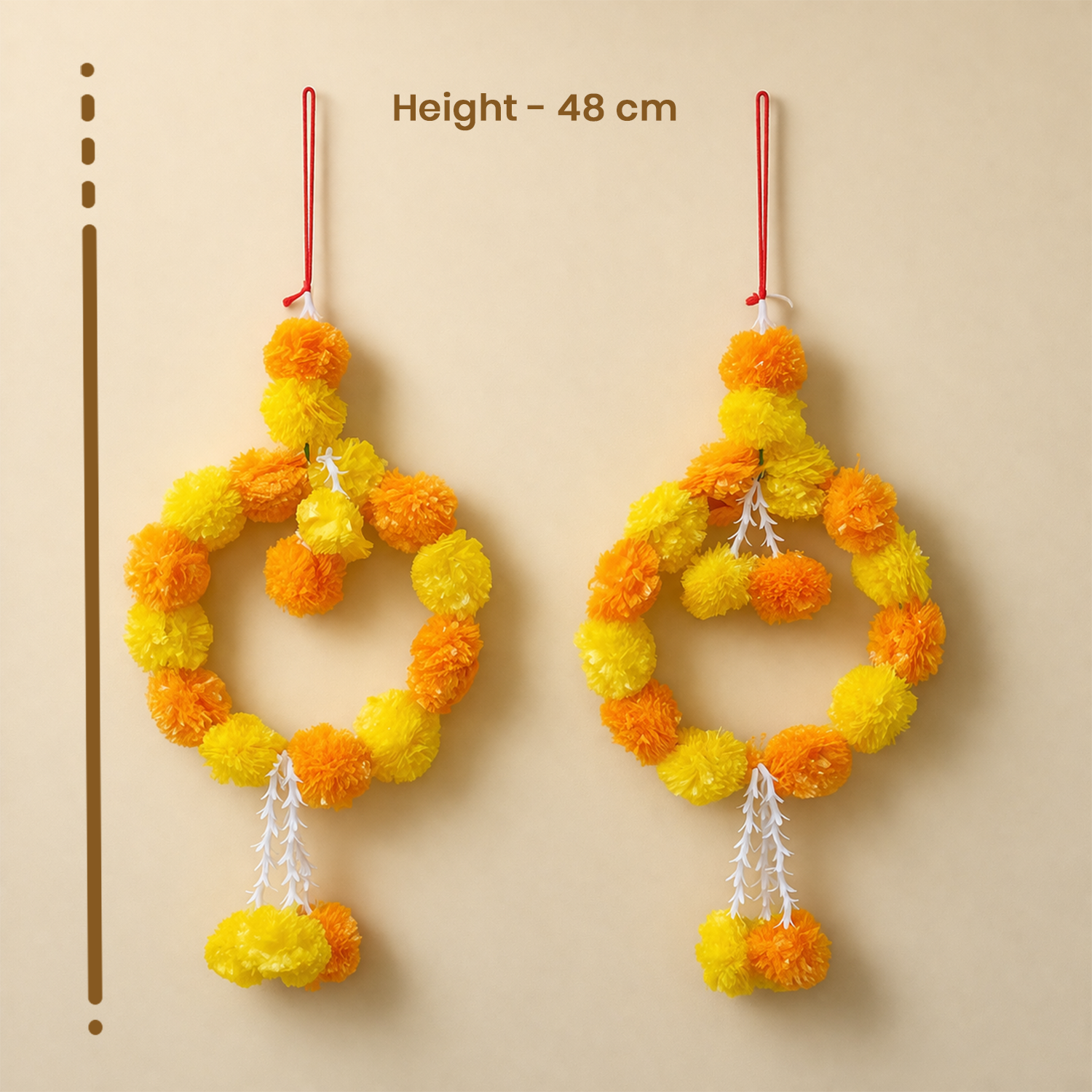 Artificial Marigold Flower Hanging Door Toran for Diwali, Wedding & Home Decor (Set of 2, 48 cm)